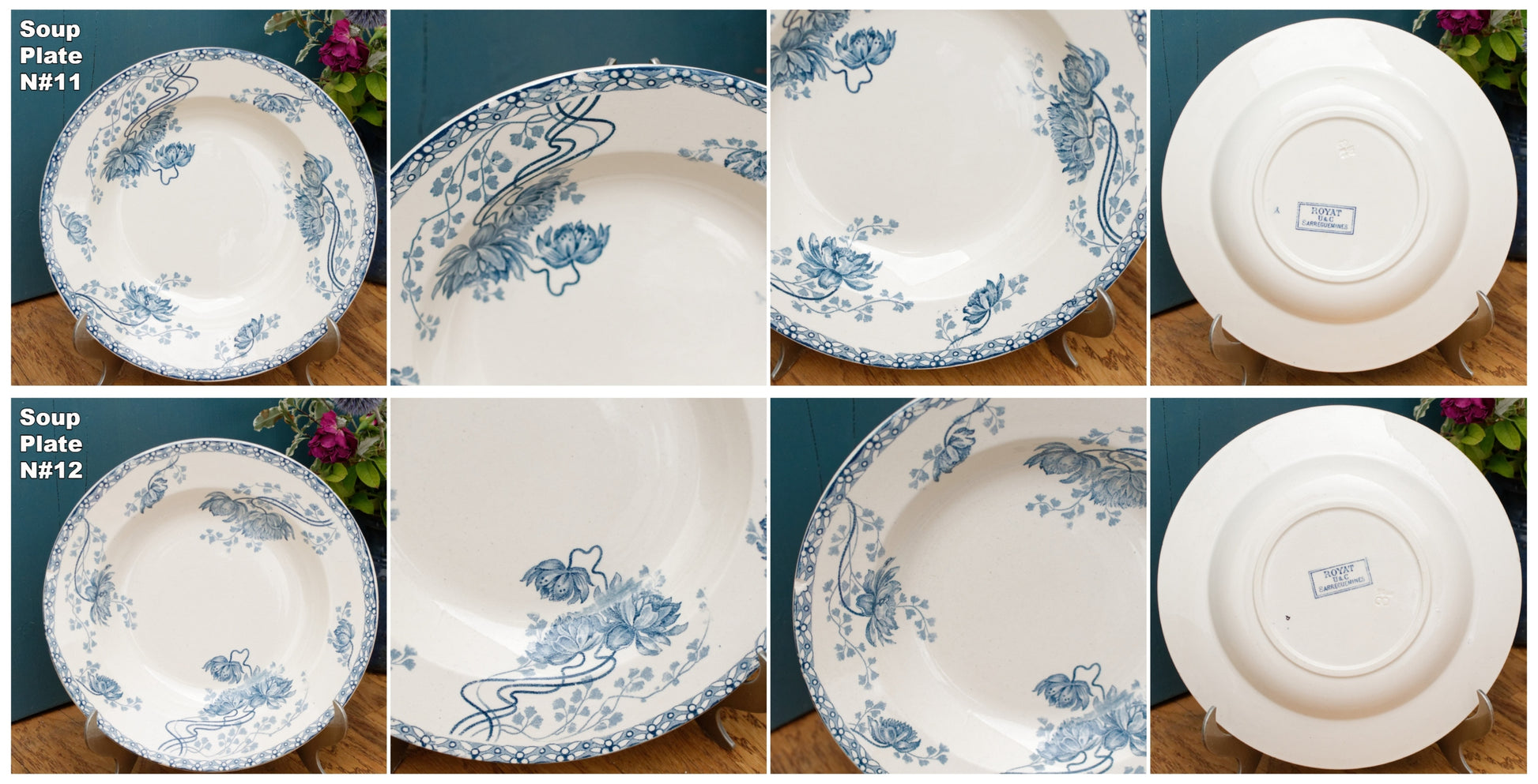 Royat Sarreguemines U&C French Antique Ironstone Blue transferware Soup Plate Terre de Fer Faience