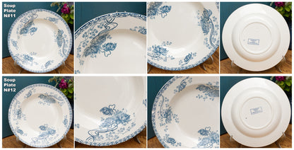 Royat Sarreguemines U&C French Antique Ironstone Blue transferware Soup Plate Terre de Fer Faience