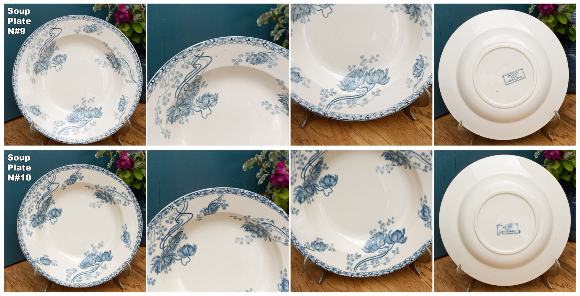 Royat Sarreguemines U&C French Antique Ironstone Blue transferware Soup Plate Terre de Fer Faience