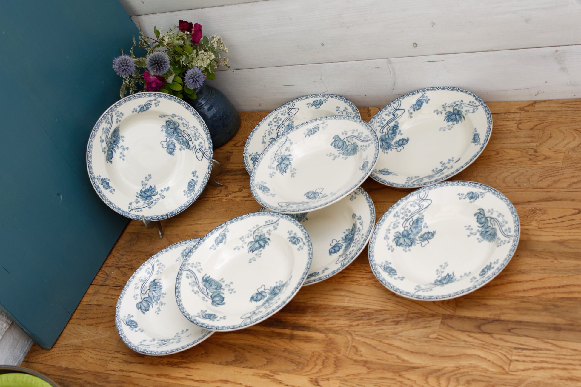 Royat Sarreguemines U&C French Antique Ironstone Blue transferware Soup Plate Terre de Fer Faience