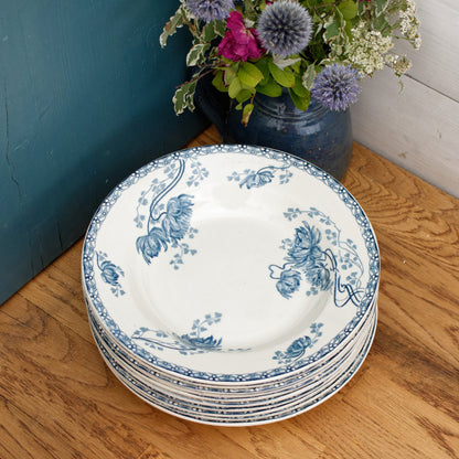 Royat Sarreguemines U&C French Antique Ironstone Blue transferware Soup Plate Terre de Fer Faience