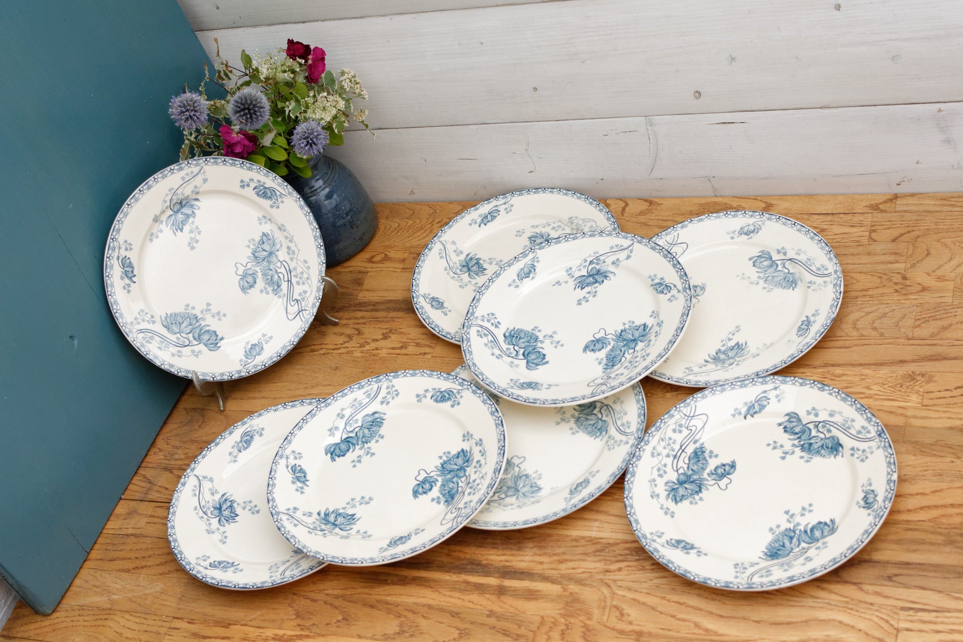 Royat Sarreguemines U&C French Antique Ironstone Blue transferware Dinner Plate Terre de Fer Faience