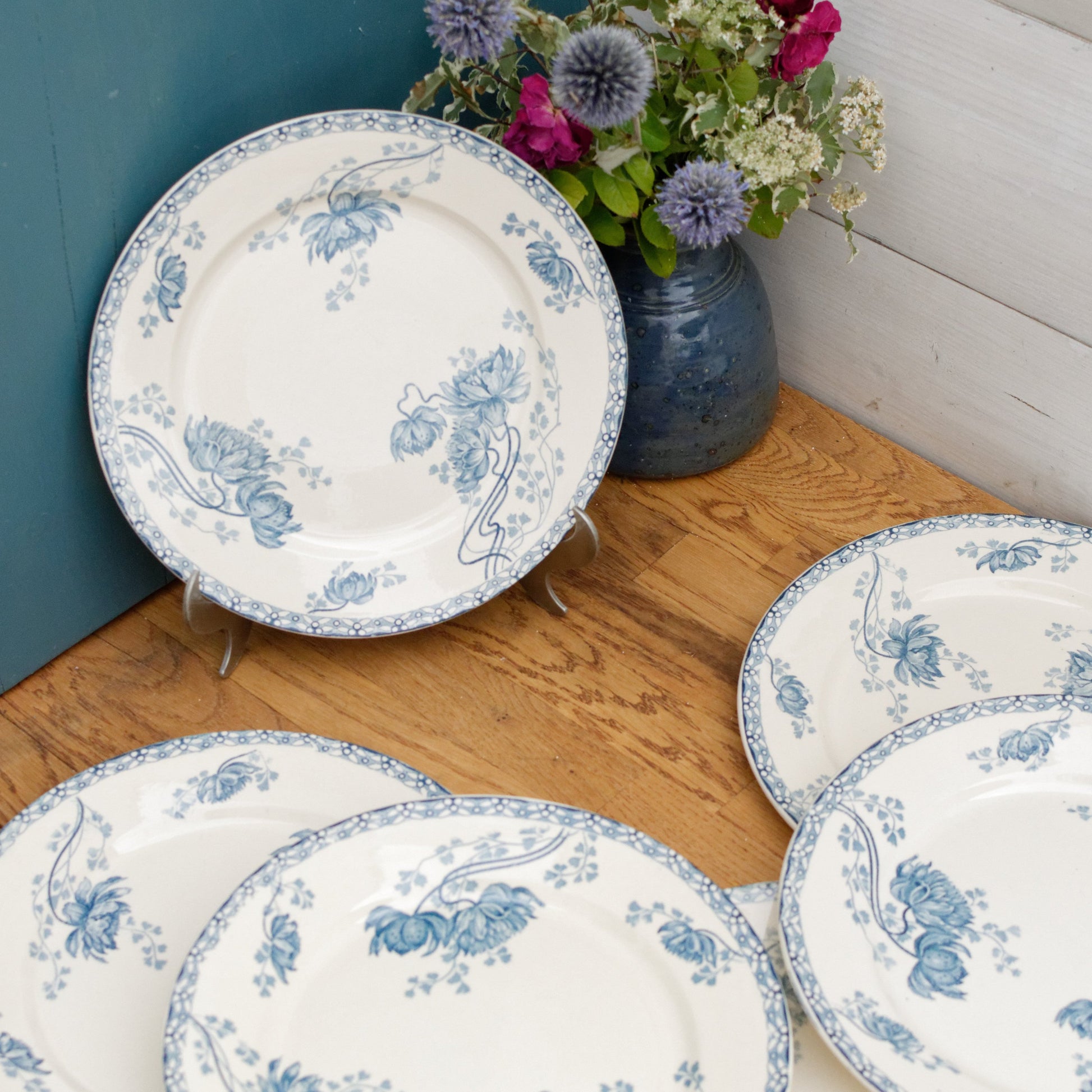 Royat Sarreguemines U&C French Antique Ironstone Blue transferware Dinner Plate Terre de Fer Faience