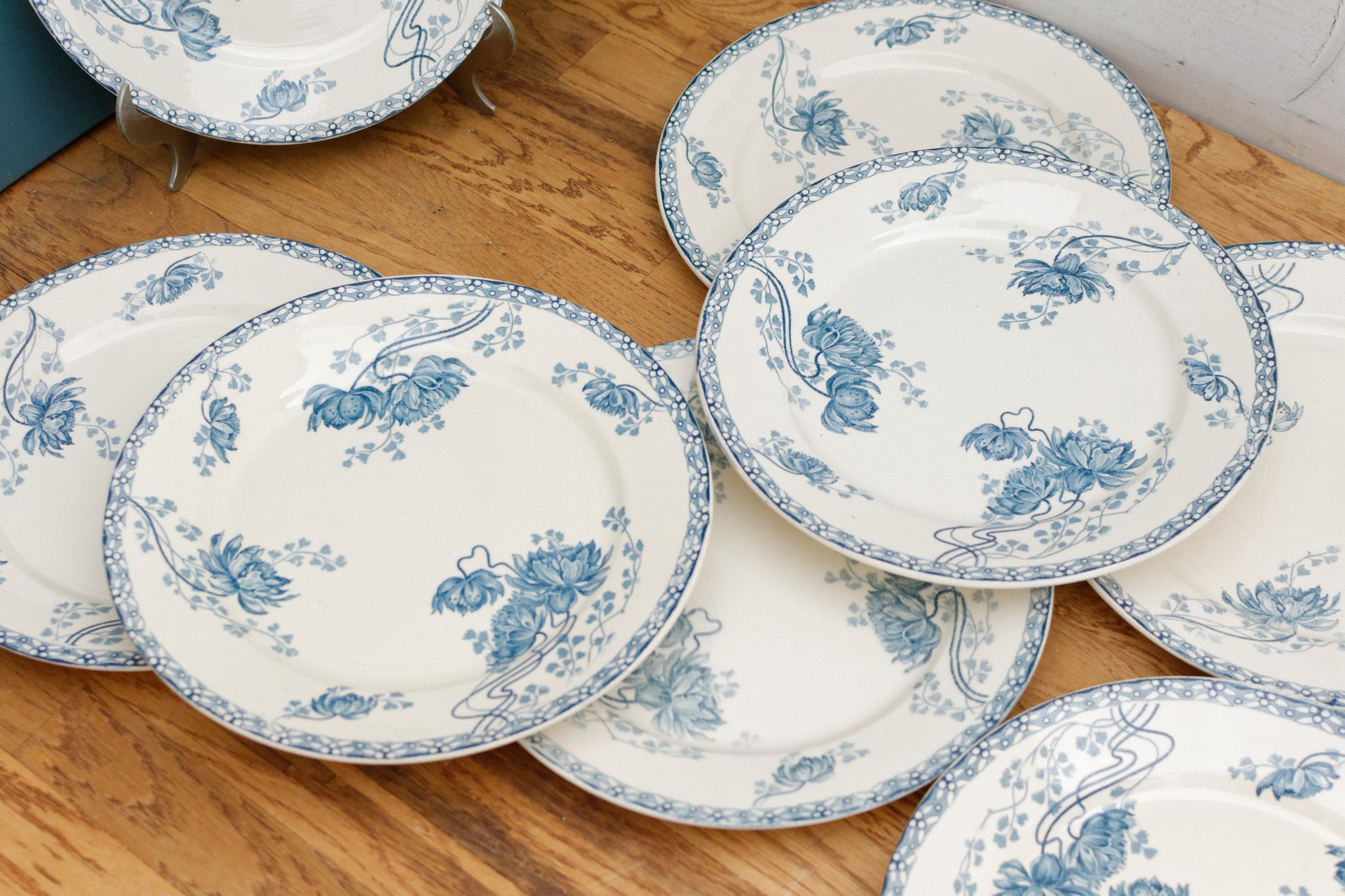 Royat Sarreguemines U&C French Antique Ironstone Blue transferware Dinner Plate Terre de Fer Faience