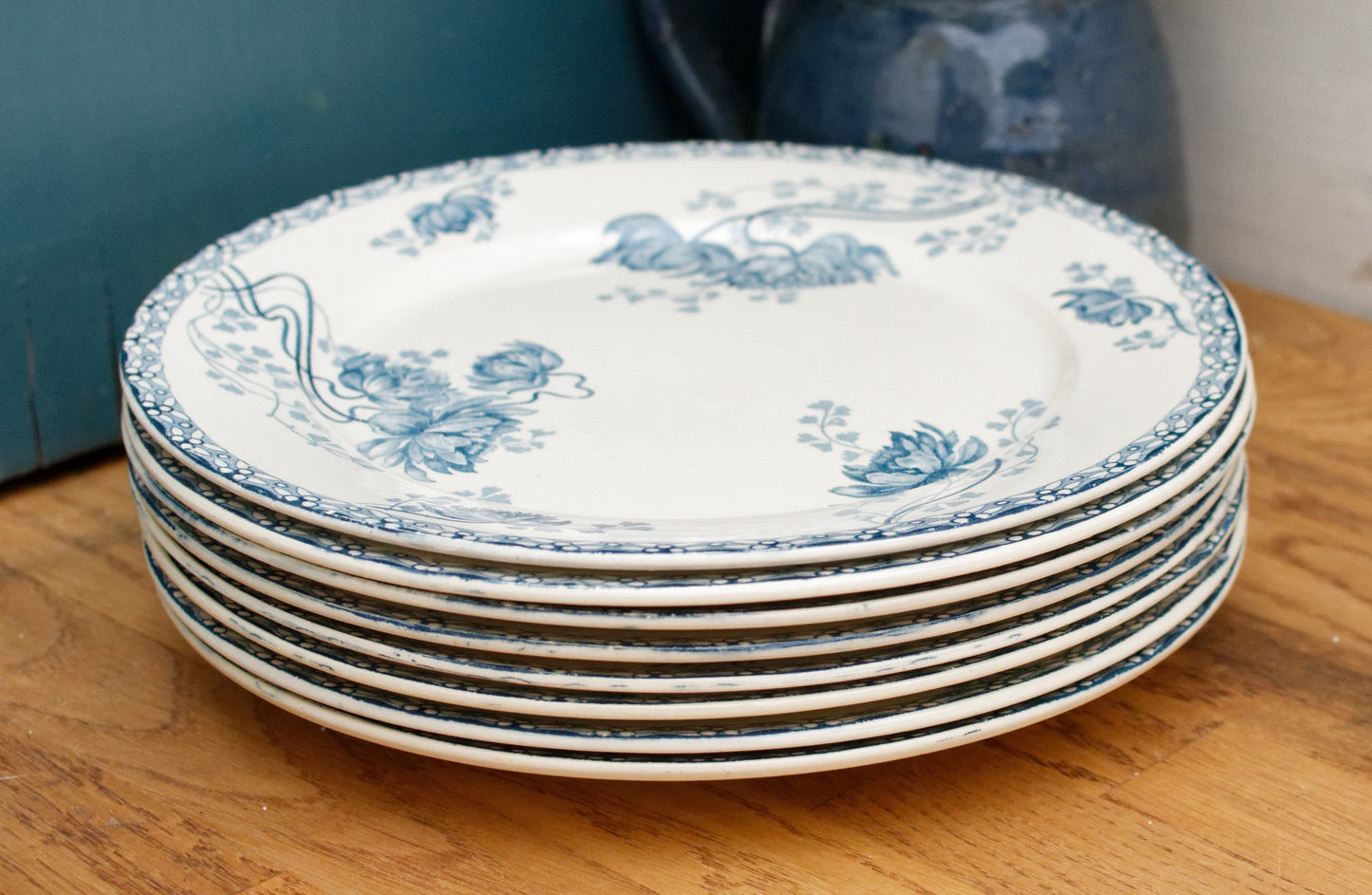 Royat Sarreguemines U&C French Antique Ironstone Blue transferware Dinner Plate Terre de Fer Faience