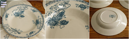 ROYAT SARREGUEMINES U&C French Antique Ironstone Blue Transferware Soup Terre de Fer Faience