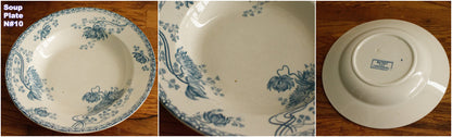 ROYAT SARREGUEMINES U&C French Antique Ironstone Blue Transferware Soup Terre de Fer Faience