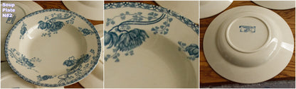 ROYAT SARREGUEMINES U&C French Antique Ironstone Blue Transferware Soup Terre de Fer Faience