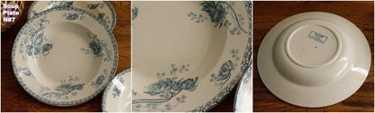 ROYAT SARREGUEMINES U&C French Antique Ironstone Blue Transferware Soup Terre de Fer Faience