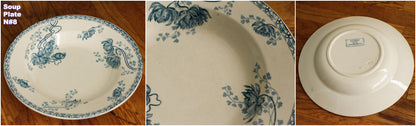 ROYAT SARREGUEMINES U&C French Antique Ironstone Blue Transferware Soup Terre de Fer Faience