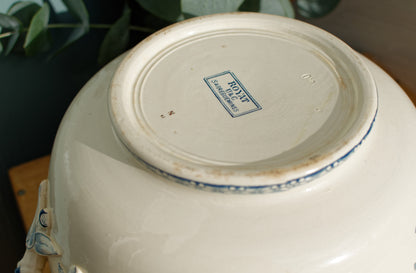 Royat Motif Sarreguemines U&C French Antique Ironstone Blue transferware Soup Tureen Soupiere Ter de Fer en faience