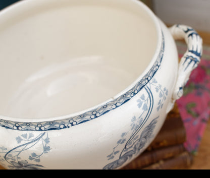 ROYAT Sarreguemines U&C French Antique Ironstone Blue Transferware Serving Bowl with Handles Terre de Fer