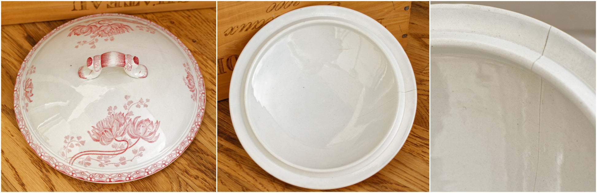 ROYAT Sarreguemines U&C French Antique Ironstone Red Transferware Soup Tureen Soupiere Terre de Fer