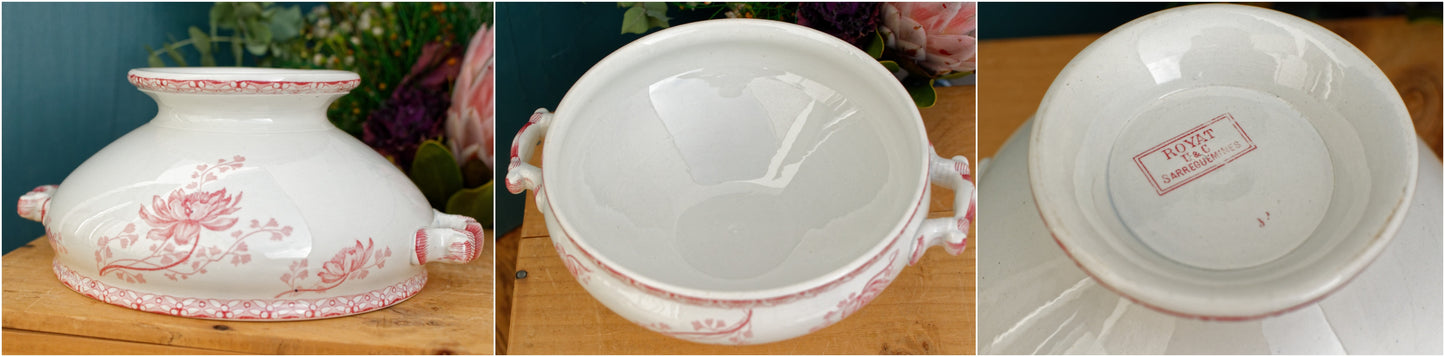 1920s~ "ROYAT" Sarreguemines U&C ~ French Antique Ironstone Red Transferware Soup Tureen "Soupiere" ~ Terre de Fer