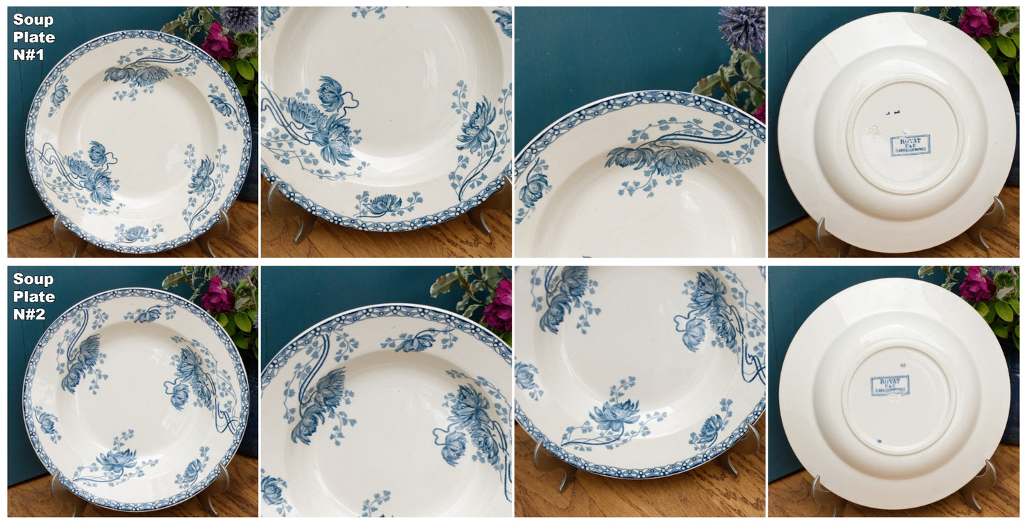 Royat Sarreguemines U&C French Antique Ironstone Blue transferware Soup Plate Terre de Fer Faience