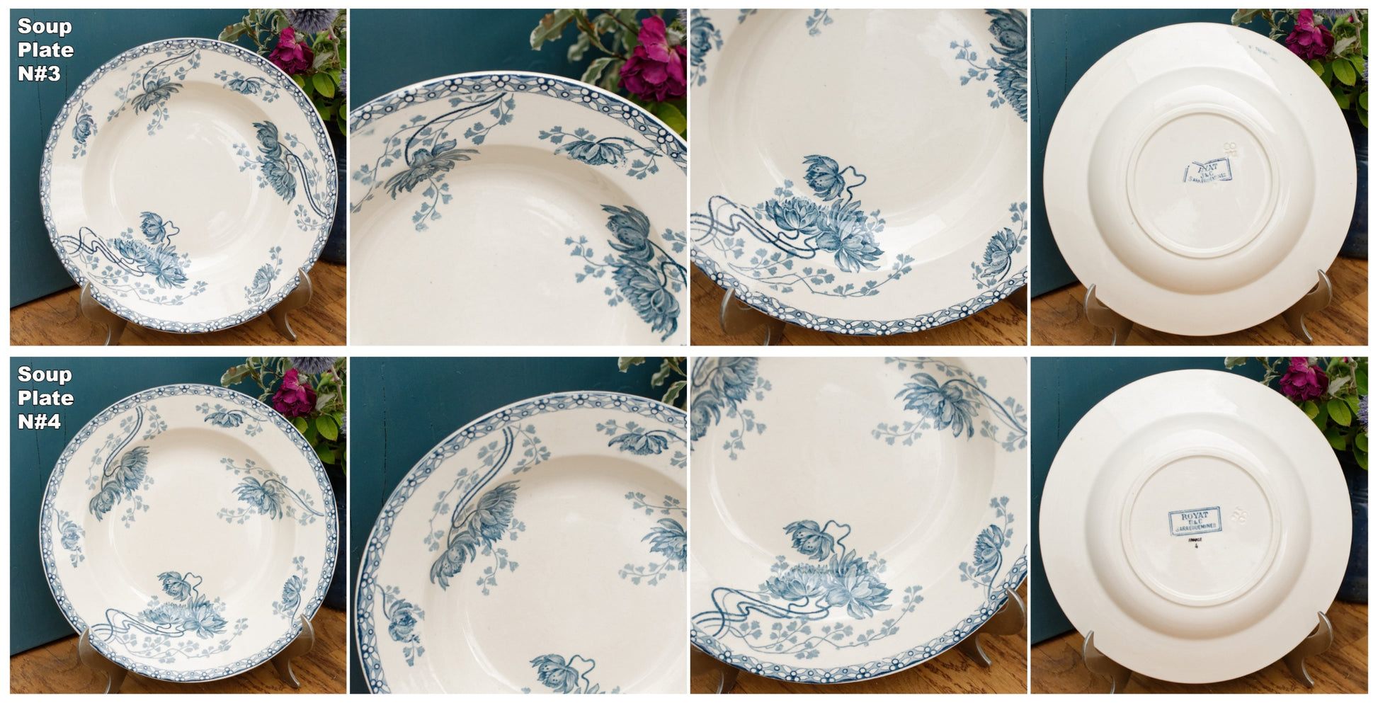 Royat Sarreguemines U&C French Antique Ironstone Blue transferware Soup Plate Terre de Fer Faience