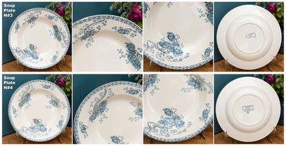 Royat Sarreguemines U&C French Antique Ironstone Blue transferware Soup Plate Terre de Fer Faience