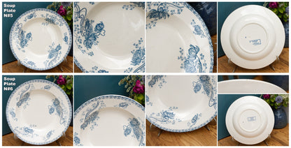 Royat Sarreguemines U&C French Antique Ironstone Blue transferware Soup Plate Terre de Fer Faience