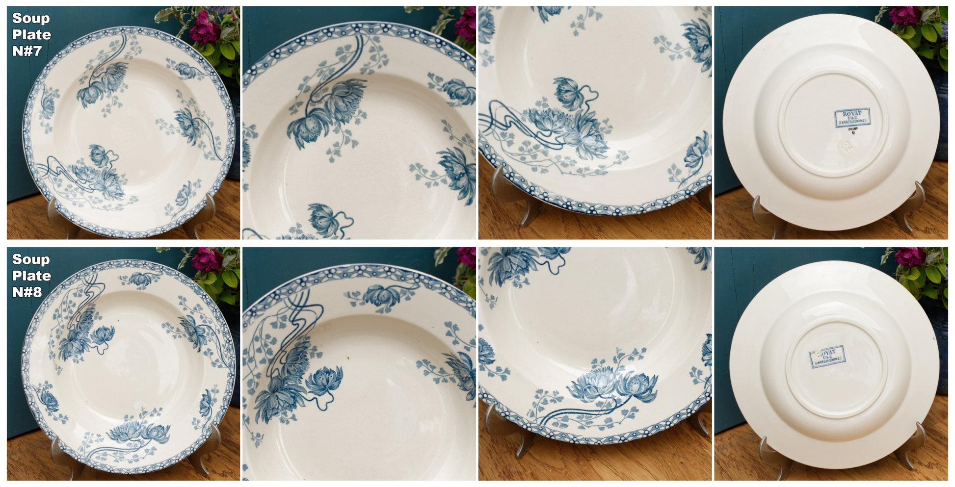 Royat Sarreguemines U&C French Antique Ironstone Blue transferware Soup Plate Terre de Fer Faience
