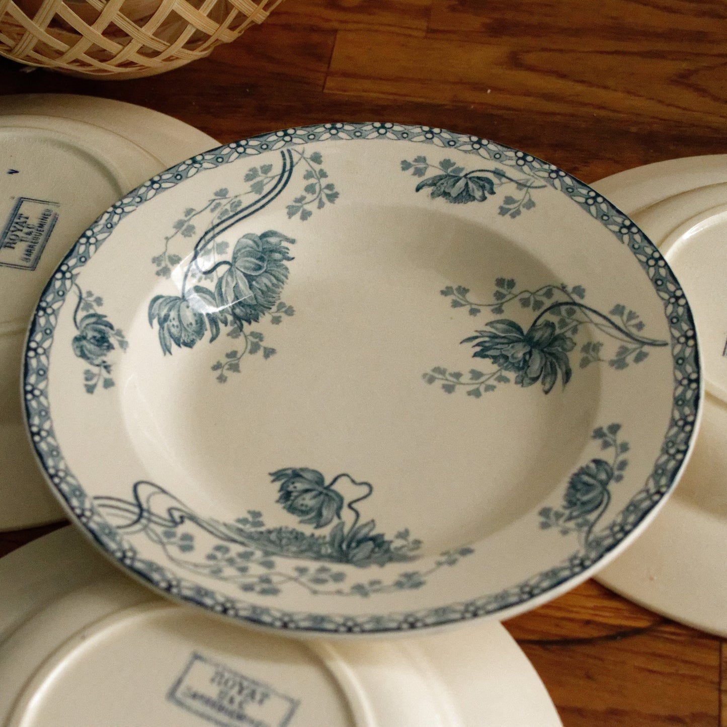 ROYAT SARREGUEMINES U&C French Antique Ironstone Blue Transferware Soup Terre de Fer Faience