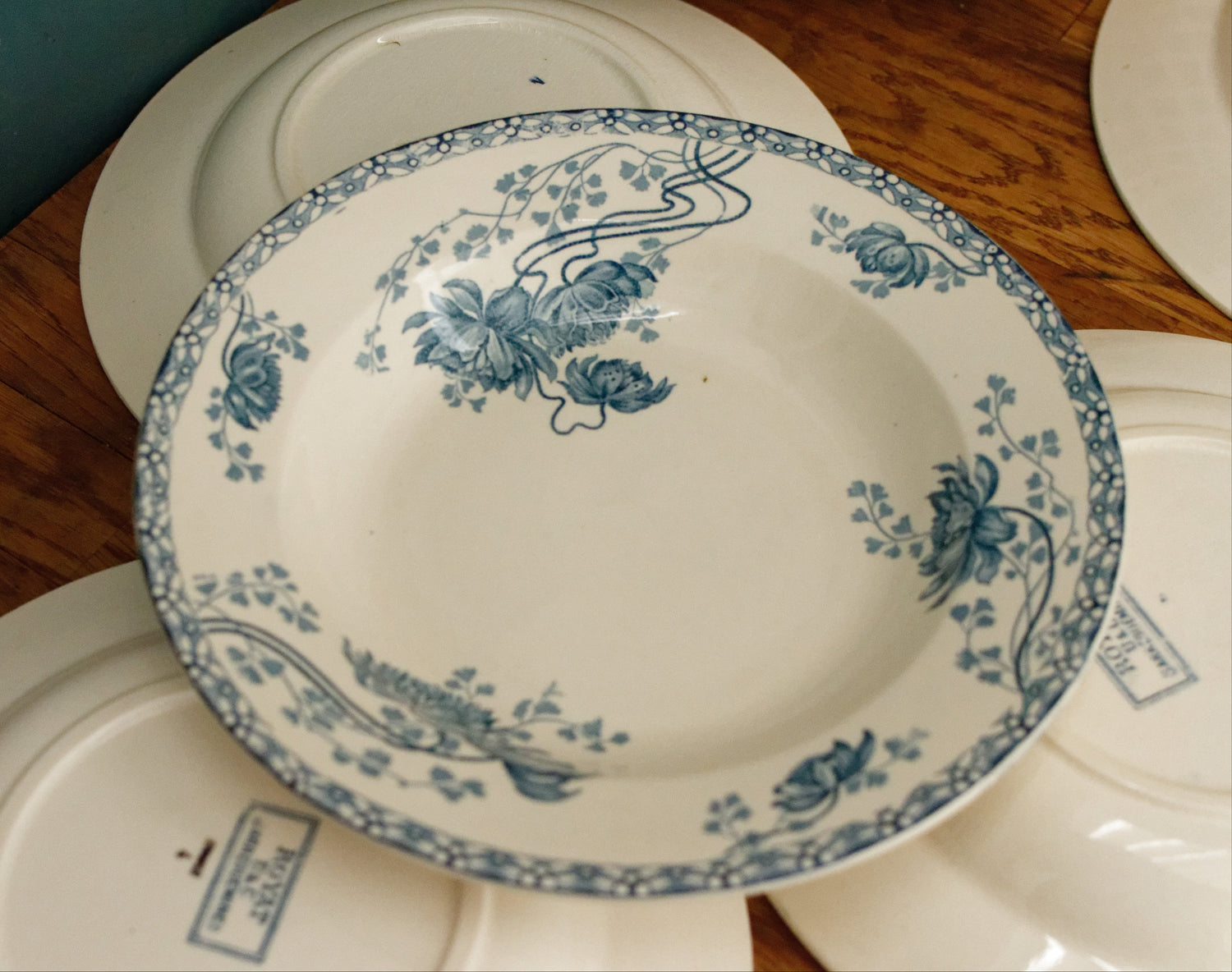 ROYAT SARREGUEMINES U&C French Antique Ironstone Blue Transferware Soup Terre de Fer Faience