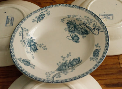 ROYAT SARREGUEMINES U&C French Antique Ironstone Blue Transferware Soup Terre de Fer Faience