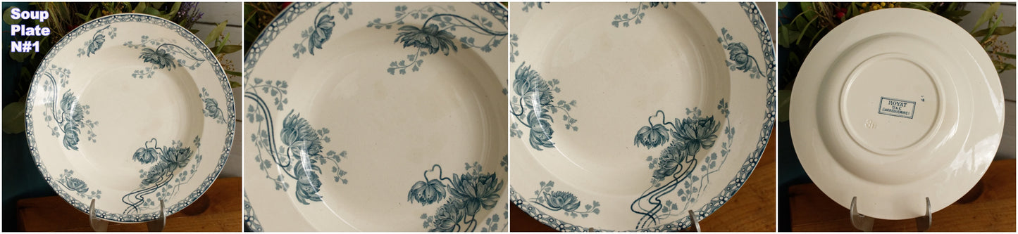 French Antique Ironstone Plate Royat Motif Sarreguemines UC Terre de fer en faience.  Ancienne Assiette