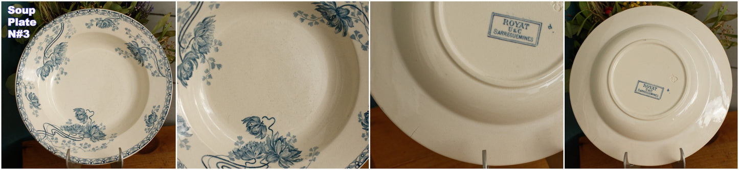 French Antique Ironstone Plate Royat Motif Sarreguemines UC Terre de fer en faience.  Ancienne Assiette