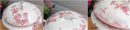 SOLEIL LONGWY French Antique Ironstone Red Transferware Soup Tureen "Soupiere" Terre de Fer 