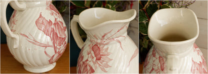 SOLIEL Sarreguemines U&C French Antique Ironstone Red Transferware Bathroom Pitcher BROC Chambre Pot Terre de Fer en Faience