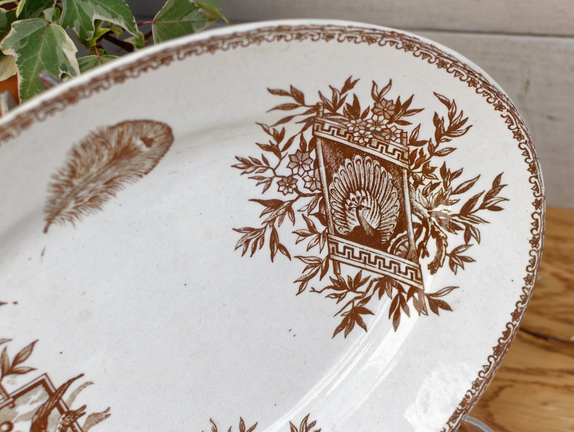 SUCCURSALE Motif Grand Depot de Porcelaine & Faiences Paris French Antique Ironstone Brown Transferware Oval Serving Plate Terre de fer Faience