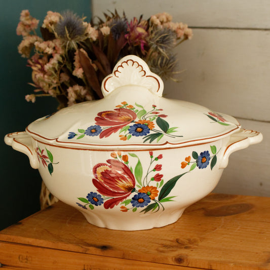ST AMAND Ste des Etablissement de Ceramique French Vintage Hand-Painted Ironstone Polychrome Soup Tureen Soupiere Terre de fer faience
