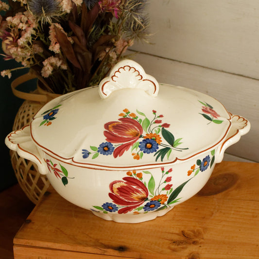 ST AMAND Ste des Etablissement de Ceramique French Vintage Hand-Painted Ironstone Polychrome Soup Tureen Soupiere Terre de fer faience