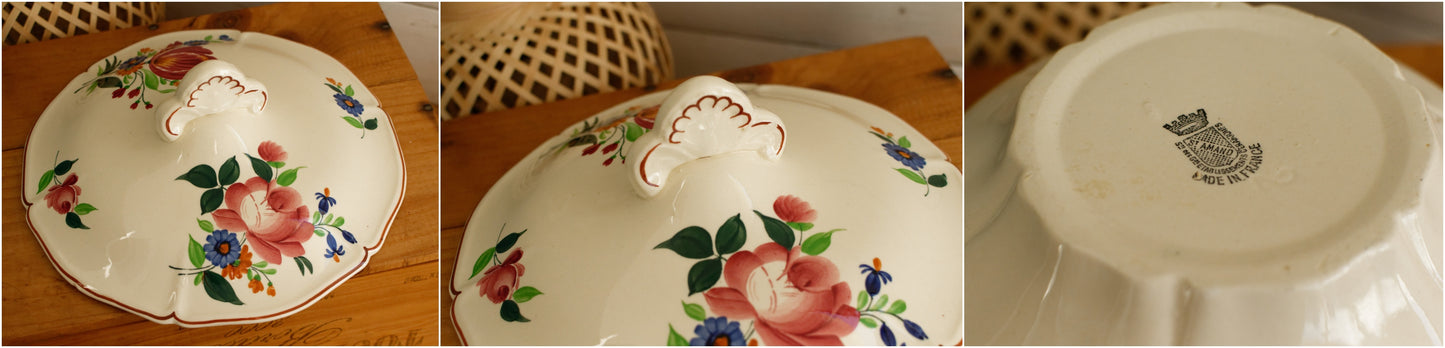 1950s ~ ST AMAND Ste des Etablissement de Ceramique ~ French Vintage Hand-Painted Ironstone Polychrome Soup Tureen "Soupiere" ~ Terre de fer