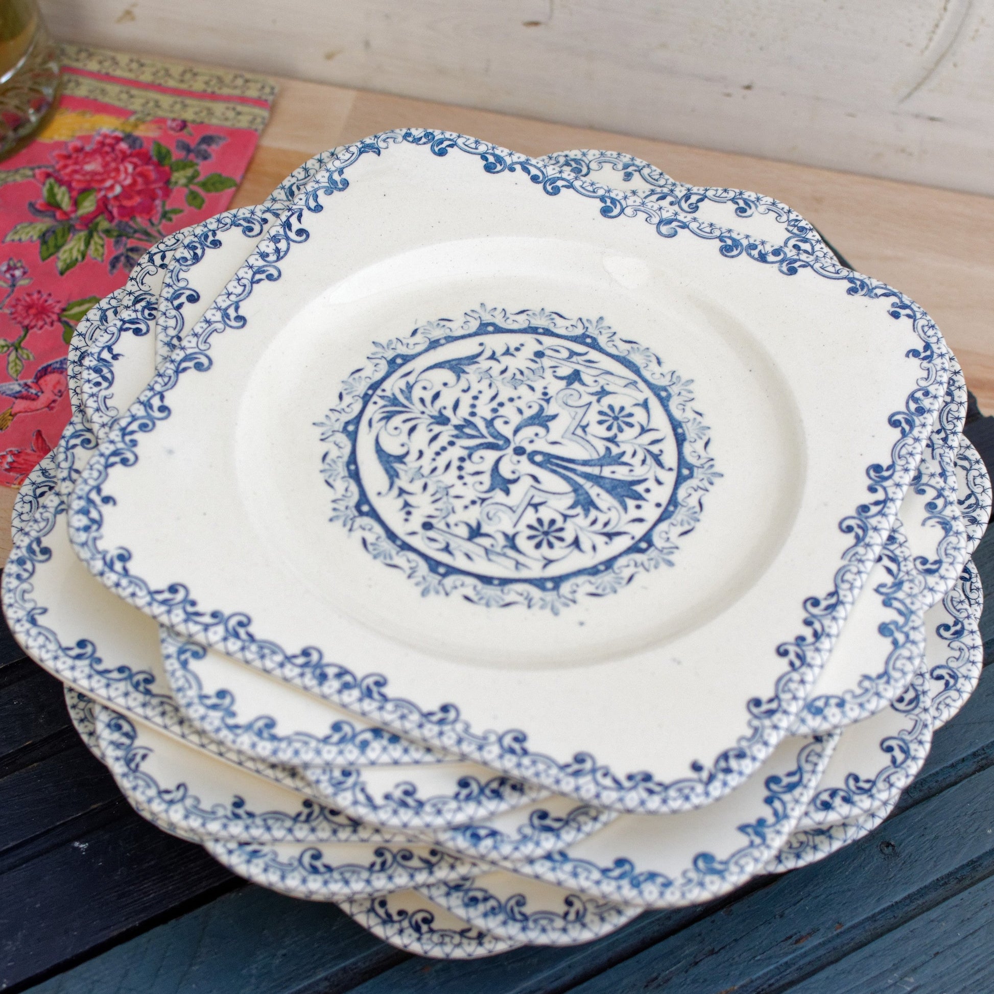 French Ironstone Blue Transferware SALINS Square Plate Terre de Fer