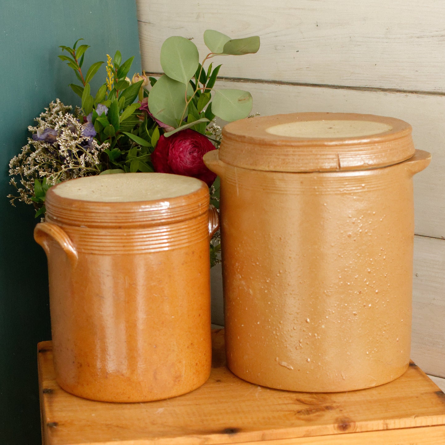 French Vintage Stoneware Lidded Pot Saloir Pot en Gres Glazed Sandstone Foie Gras Terrine Terre Cuite