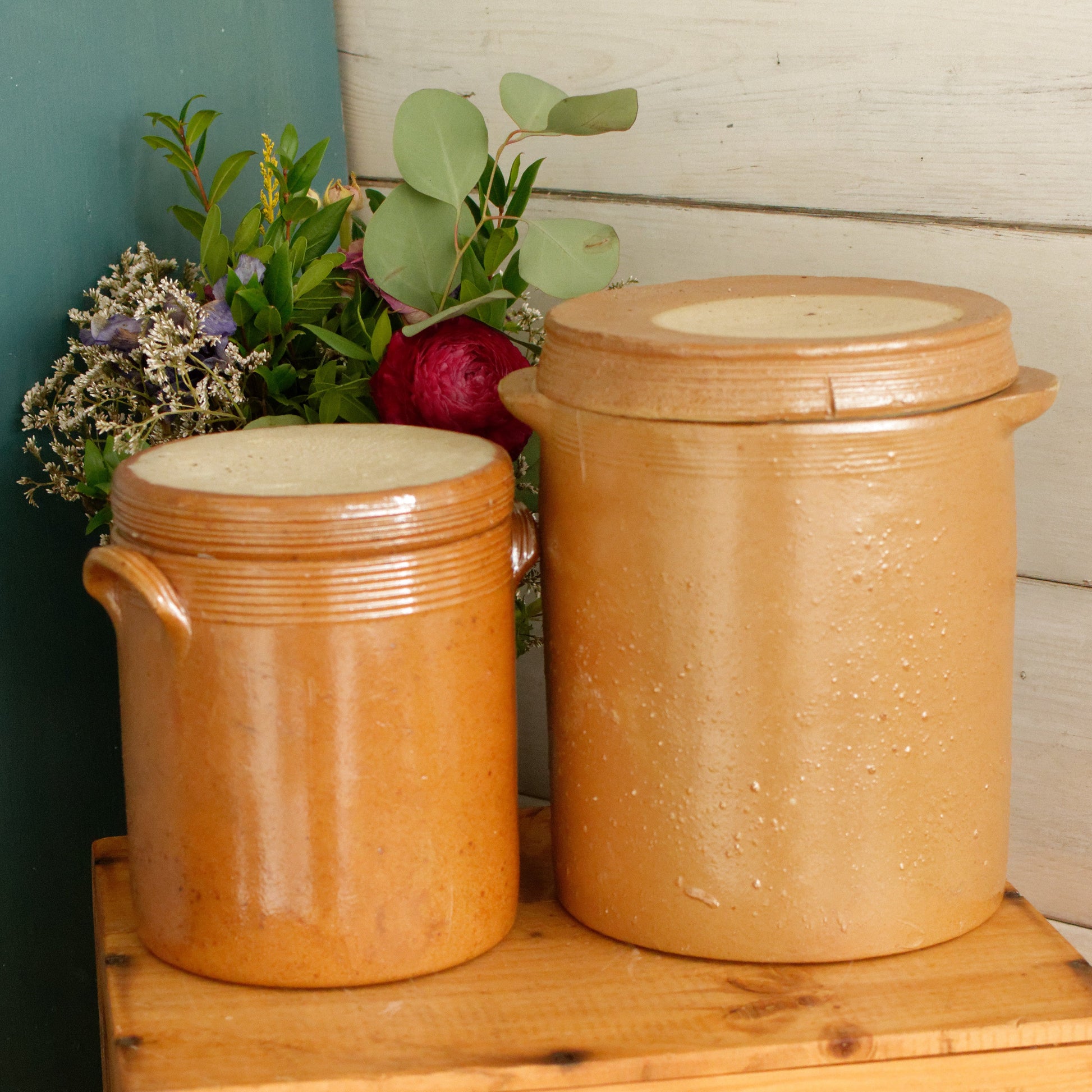 French Vintage Stoneware Lidded Pot Saloir Pot en Gres Glazed Sandstone Foie Gras Terrine Terre Cuite