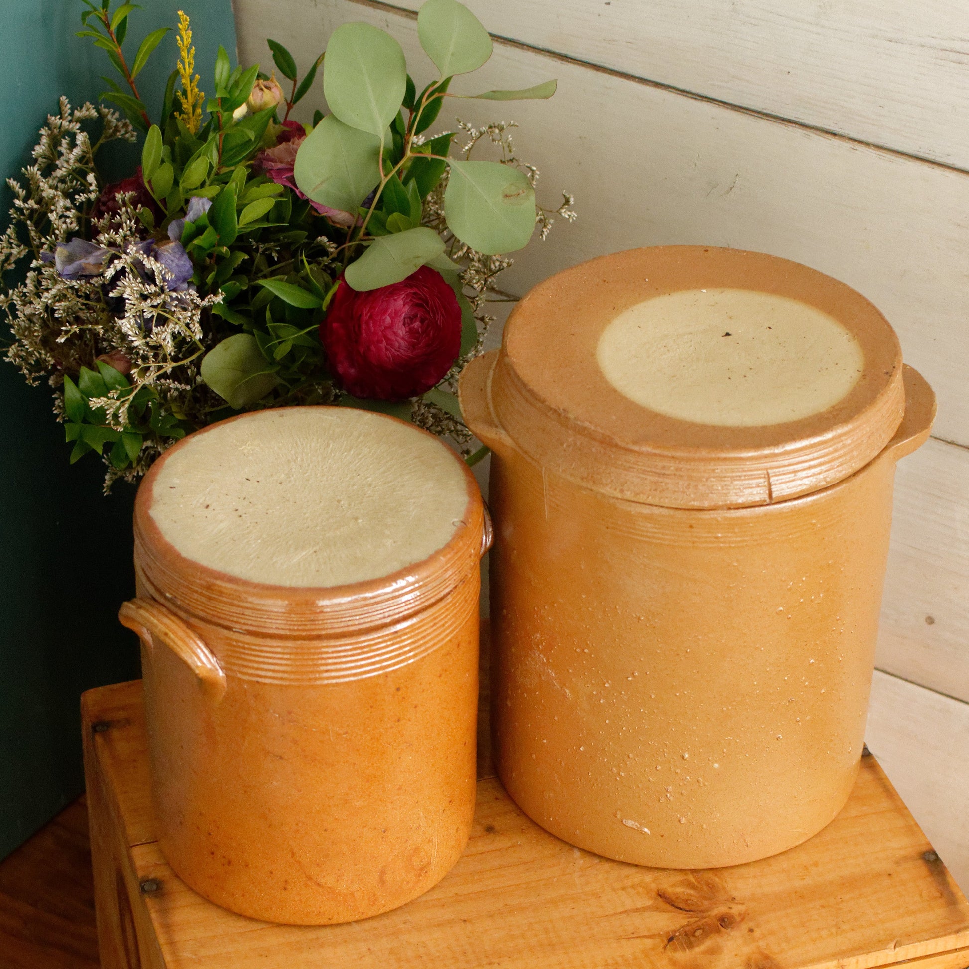 French Vintage Stoneware Lidded Pot Saloir Pot en Gres Glazed Sandstone Foie Gras Terrine Terre Cuite