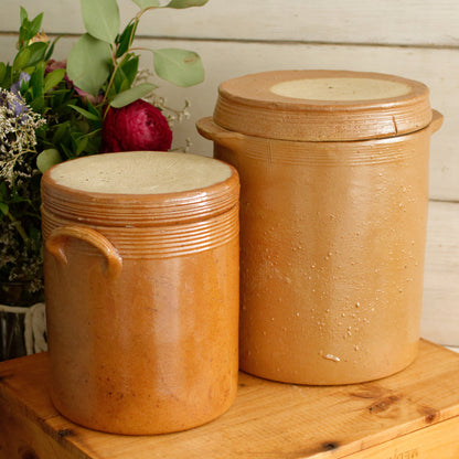 French Vintage Stoneware Lidded Pot Saloir Pot en Gres Glazed Sandstone Foie Gras Terrine Terre Cuite