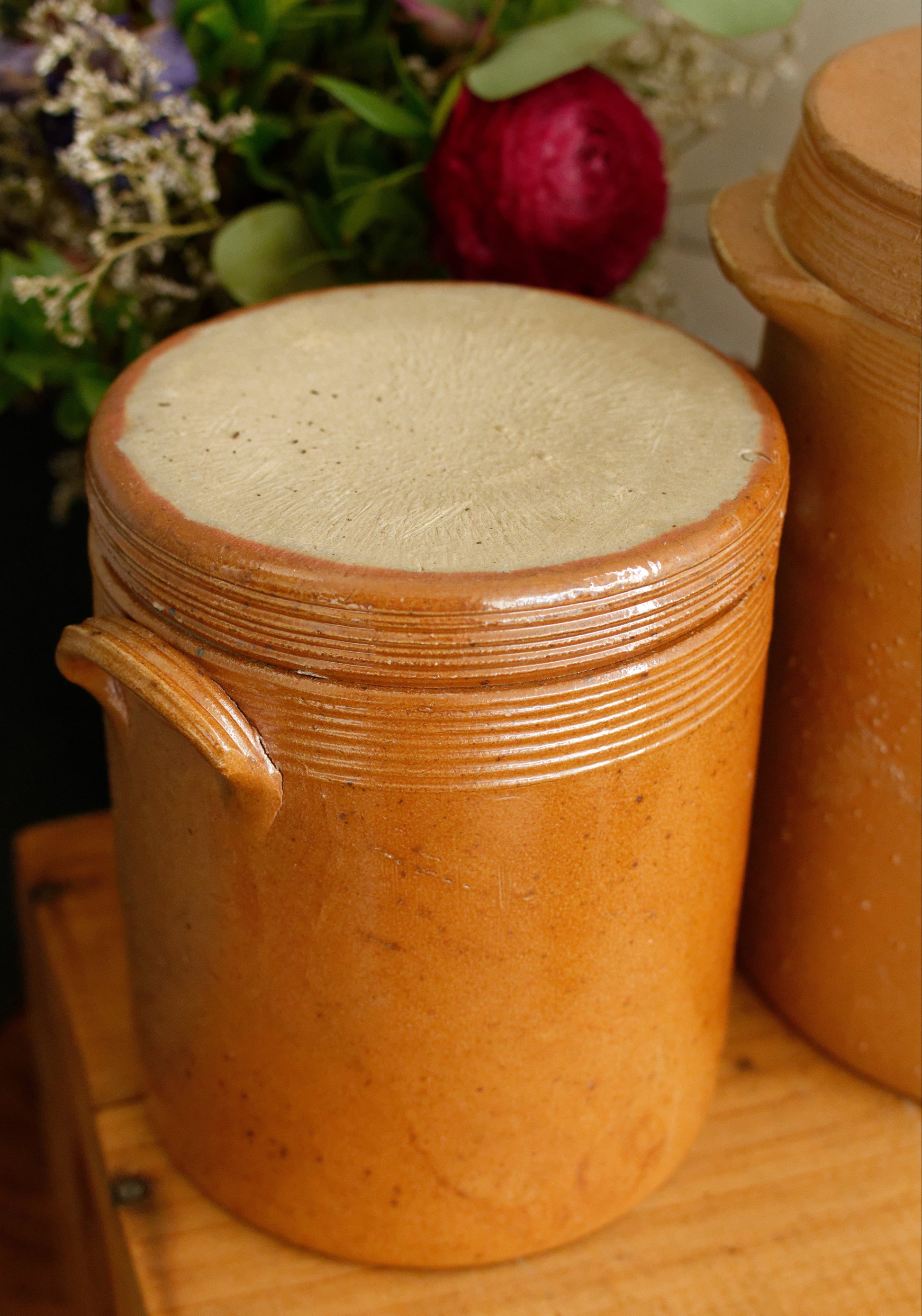 French Vintage Stoneware Lidded Pot Saloir Pot en Gres Glazed Sandstone Foie Gras Terrine Terre Cuite