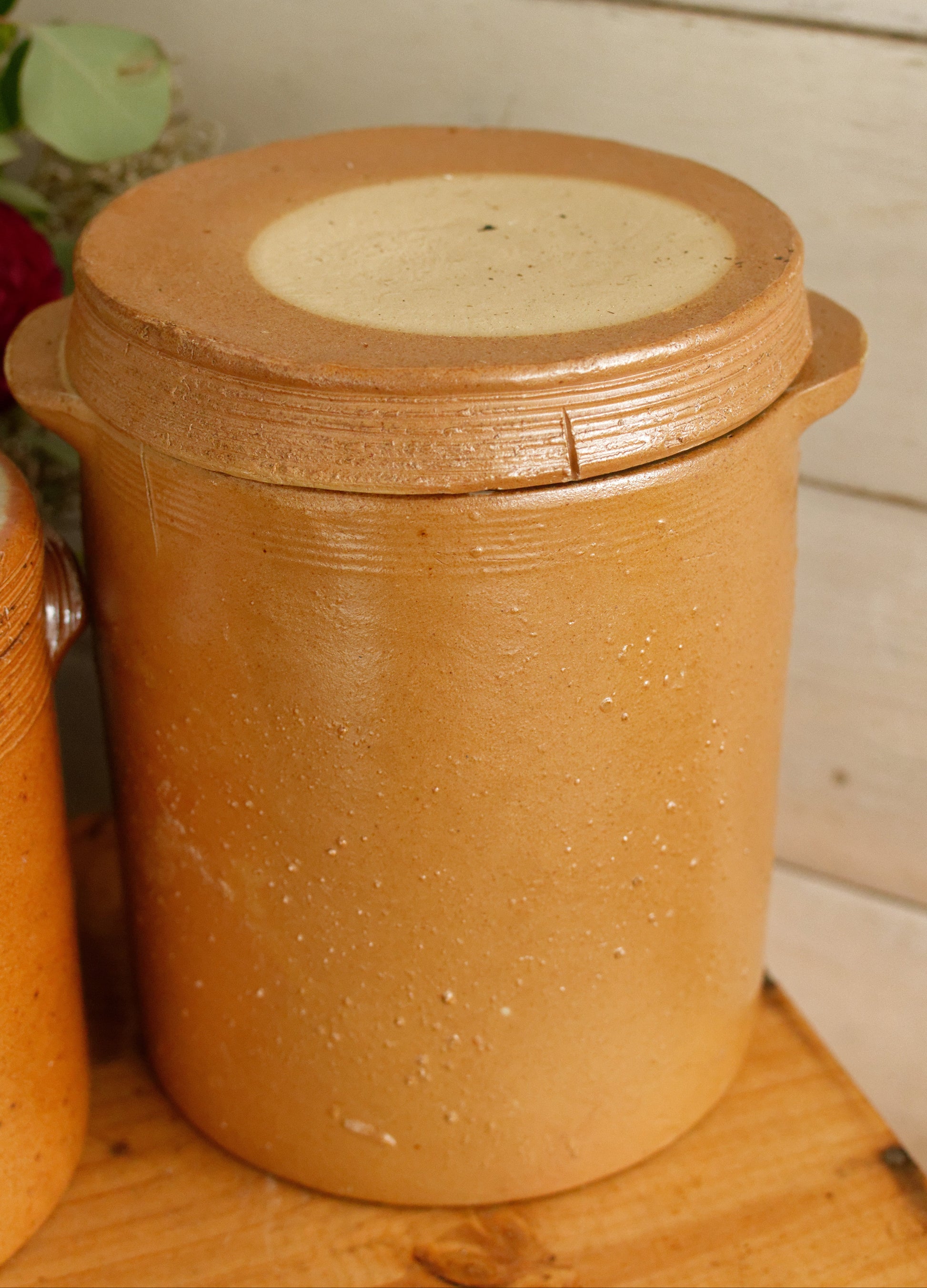 French Vintage Stoneware Lidded Pot Saloir Pot en Gres Glazed Sandstone Foie Gras Terrine Terre Cuite