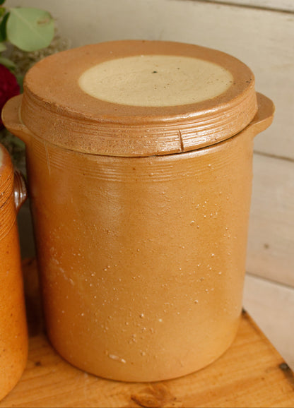 French Vintage Stoneware Lidded Pot Saloir Pot en Gres Glazed Sandstone Foie Gras Terrine Terre Cuite