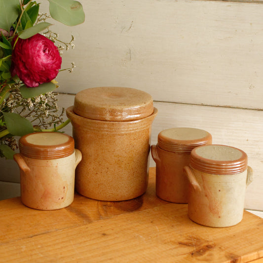 French Vintage Stoneware Lidded Pot Saloir "Pot en Gres" ~ Glazed Sandstone Salt Pot ~ Foie Gras Terrine ~ Terre Cuite (Copy)
