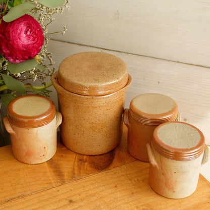 Années 1920 ~ Français Saloir ~ Pot à couvercle en grès brun antique ~ Grès glacé ~ Terre Cuite