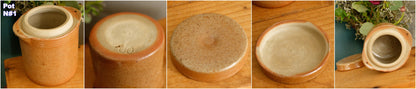 Années 1920 ~ Français Saloir ~ Pot à couvercle en grès brun antique ~ Grès glacé ~ Terre Cuite