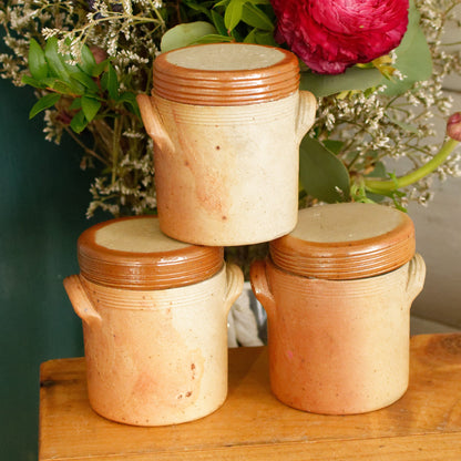 Années 1920 ~ Français Saloir ~ Pot à couvercle en grès brun antique ~ Grès glacé ~ Terre Cuite