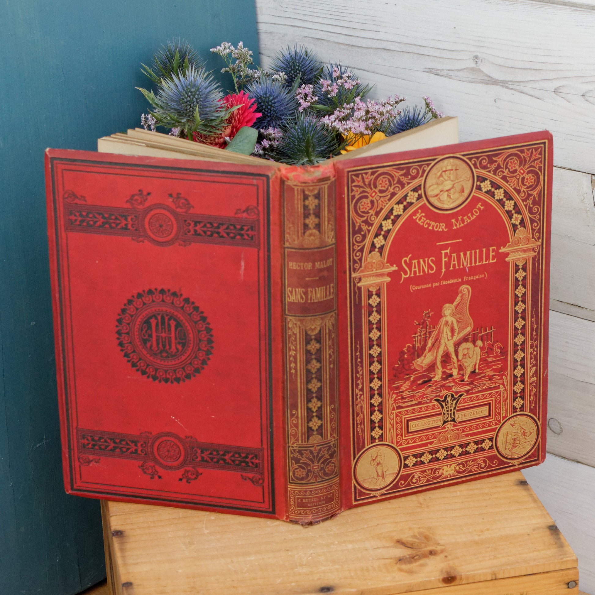 1880 Sans Famille (couronne pas l’académie Français) Hector Malot French Antique Collectible Gilded Cartonnage Book Novel Livre Roman