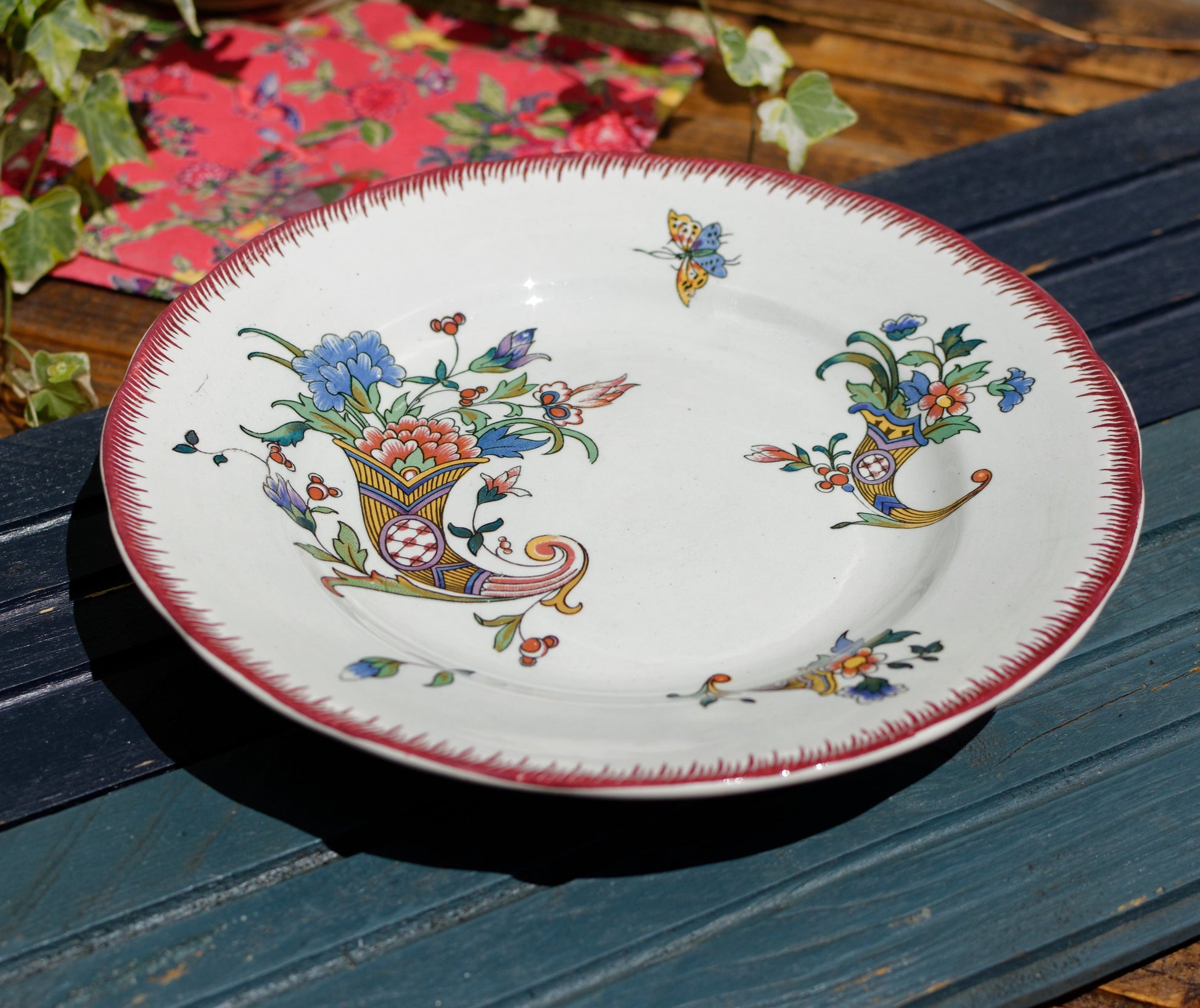 French Ironstone Cake Plate Sarreguemines 1928 terre de fer faience