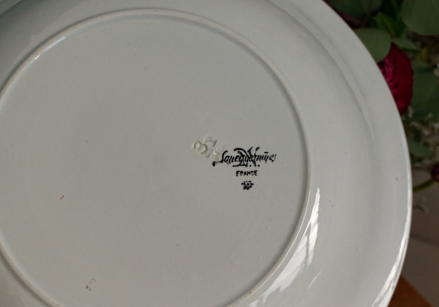 1880年代/1900年代 ～ フォンタンジュスタイルモチーフのディゴアン・サルグミーヌ ～ フランスアンティーク アイアンストーン グリーントランスファーウェア スープチュリーン「スープピエール」 ～ テール・ド・フェール