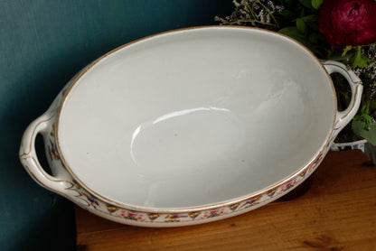 SARREGUEMINES Birds & Fruit French Antique Ironstone Soup Tureen Soupiere Terre de Fer Faience